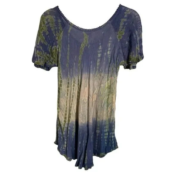 Advance Apparels Womens Free Size Tie Dye Short Sleeve Top Boho Hippie Fairy - Picture 2 of 4